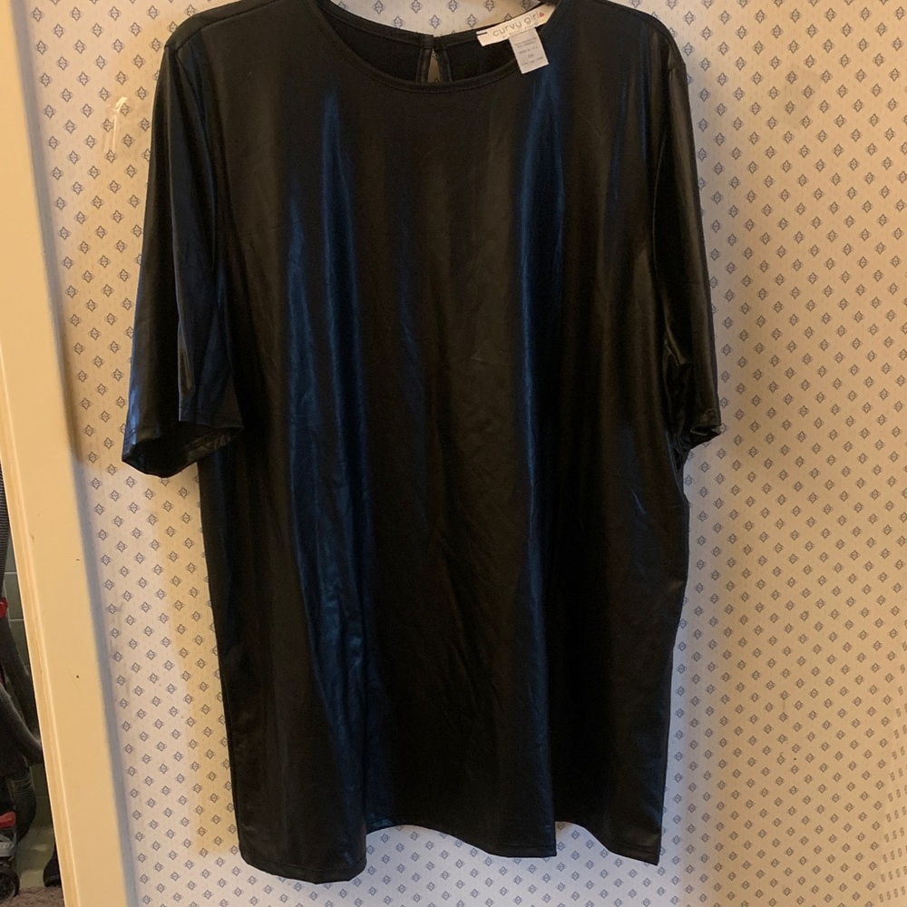 🖤🖤🖤🖤MAGNIFICENT PULLOVER PLUS SIZE 3X CURVY GIRL FAUX LEATHER TOP🖤🖤🖤🖤